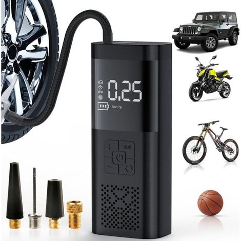 Compresseur d'air gonfleur de pneu portable - 180 PSI et 4000 mAh Gonfleur de pneu puissant, gonflage 3 fois plus rapide Pompe à air électrique avec manomètre numérique pour (1/4)