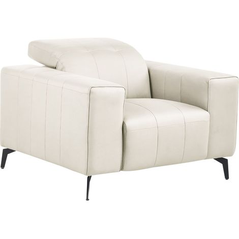 Poltrona in ecopelle beige chiaro con poggiatesta regolabile e gambe in metallo Ommel