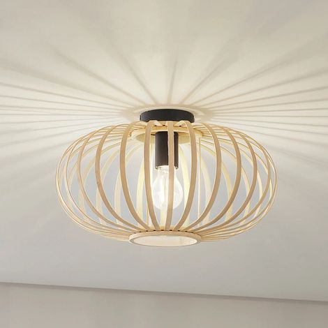 [GEBRAUCHT] B-Ware Lindby Deckenleuchte Lielle LED Lampe Hängelampe dimmbar Bambus natur Ø38cm (1/2)