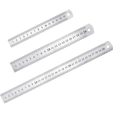 3 Pcs Acier inoxydable Règle précision Métal Droite Règle en Kit 15 cm(6''), 20cm(8''),30cm(12'') Argent Réglet en Inox (1/5)