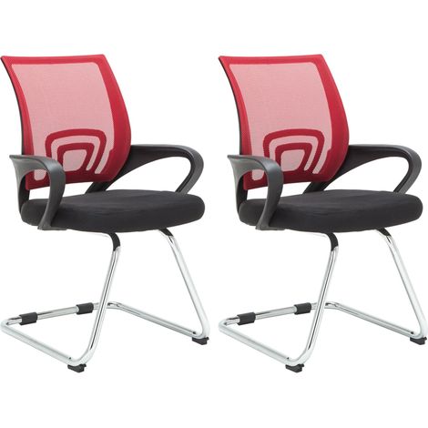 uego de 2 sillas de visita con respaldo curvo ergonómico en tela roja estructura de metal cromado 10000611 (1/5)