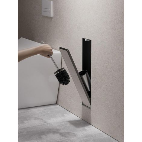 Porte-Balai WC encastré en Acier Inoxydable, Brosse Toilette Noire, Porte-Brosse WC encastrable en Niche Murale pour Salle de Bain (Noir Mat, 45 x 12 x 12.5 cm) (1/5)