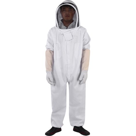 Combinaison spatiale blanche avec protection anti-abeilles et ensemble de gants en peau de mouton (1/5)