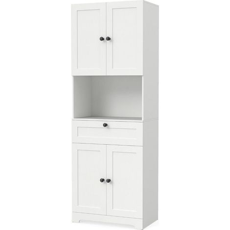 Grand Rangement Fonctionnel Colonne Salle de Bain Meuble Haut 172 cm avec Tiroir et 4 Portes Cuisine Blanc (1/5)