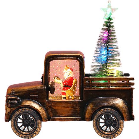 Voiture vintage de Noël avec le Père Noël, mini sapin enneigé, décoration de bureau lumineuse LED, modèle antique en résine, décoration de Noël pour bureau