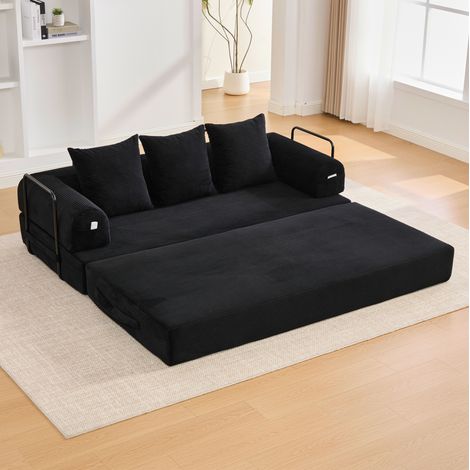 Schwarzes modulares Sofa aus Cord, Metallrahmen, 3 Kissen HAVRYA (1/5)