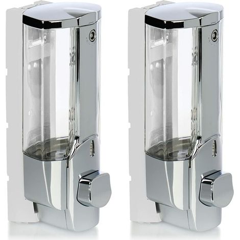 Distributeur de Savon 2X pour Montage Mural - Distributeur de Savon Mural, Rechargeable - Distributeur de Savon pour Gel Douche et shampoing (chromé) (1/5)