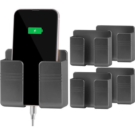 Set di 4 supporti da parete per telefono, con foro per cavo dati e adesivo. Supporto utilizzabile sotto la doccia o per la ricarica. Compatibile con iPhone. (1/5)