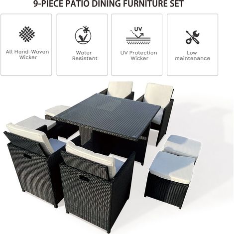 8 Seater Rattan Dining Table and Chair Cube Set w Cover (1/5)
