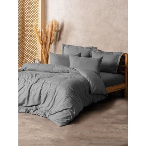 Parure de lit - 1 housse de couette 220 x 240 cm + 2 taies d'oreiller 60 x 60 cm - 100 % coton renforcé - Gris