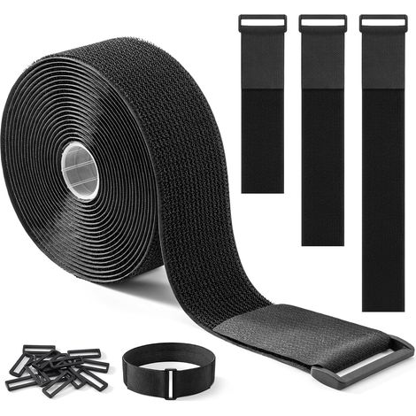 Sangles de Câble Réglables avec Attache en Scratch Robustes 5 cm x 5 m avec 15 Boucles – Ajustables, Découpables, Réutilisables pour Fixer Câbles, Tuyaux, Tubes et Plus (1/5)