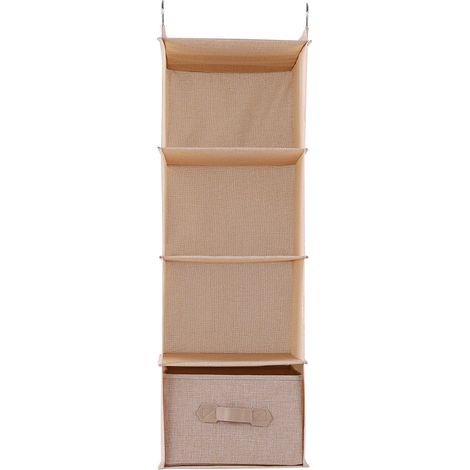 Range de penderie à 4 étagères avec tiroir, housse de rangement pour vêtements beige