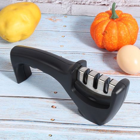Affûteur de couteaux manuel noir à 3 étapes pour la coupe et l'affûtage - Outils d'affûtage de cuisine (1/5)