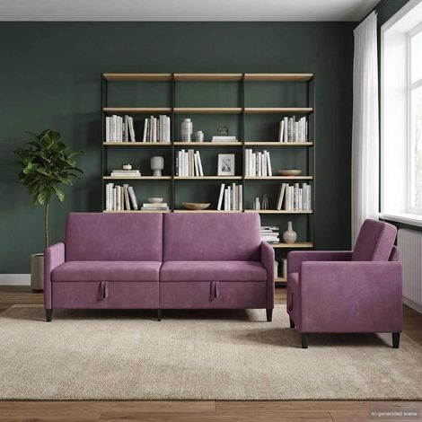 vidaXL Juego de Sofás con Almacenamiento 2 uds. Morado Poliéster (1/5)