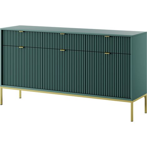 Commode 154 cm, 3 tiroirs, 3 portes, Labrador, poignées dorées, 154 x 39 x 83 cm (1/5)