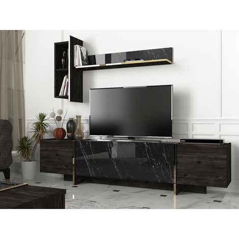 TV-Möbelset Veyron Schwarzgold Melamin 180x45x32,3 cm