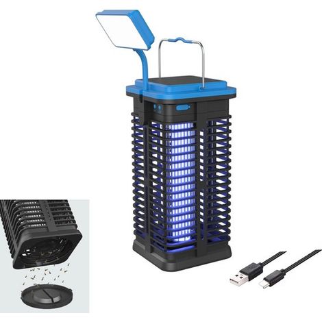 Lampe anti-moustiques portable à énergie solaire avec lumières UV et LED - rechargeable par USB-C et énergie solaire - bleue (1/5)