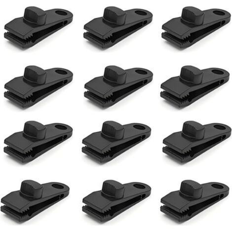 Lot de 12 pinces de verrouillage pour bâches et vents, pour camping, couvertures de piscine, abris, noir (1/5)