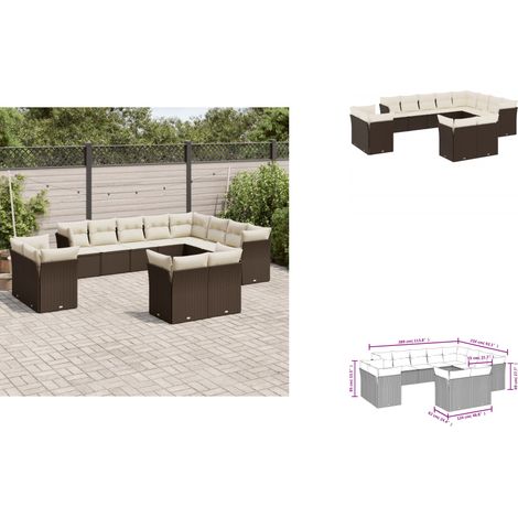 12-tlg. Garten-Sofagarnitur mit Kissen Braun Poly Rattan - Gartensofas - Outdoor Möbel - Gartenmöbelset - Lounge Set - Rattan Sofa (1/3)