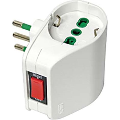 Weißer FME-Doppel-Schuko-Adapter mit Thermoschalter und 2P+E 10A-Steckdose