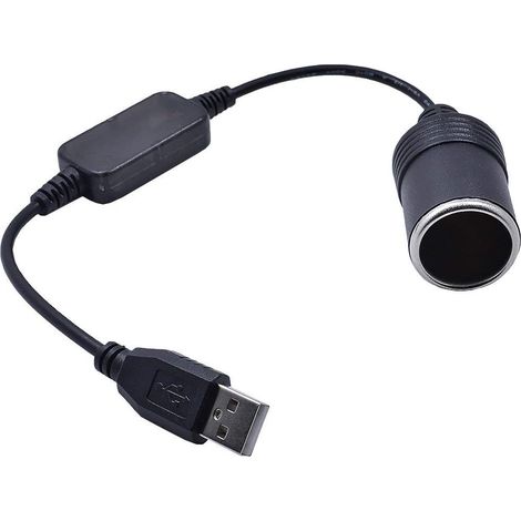 Un adaptateur USB Type-A mâle 5V vers allume-cigare femelle 12V, adapté aux caméras embarquées allume-cigare, aux caméras embarquées DVR et aux appareils GPS (moins de 8W).