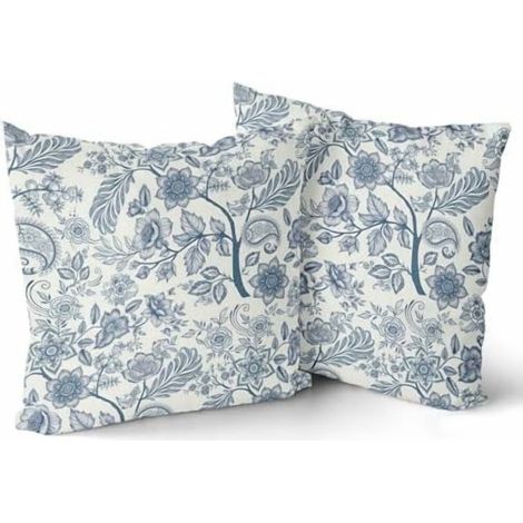 Blaue Zierkissenbezüge im chinesischen Stil, 50 x 50 cm, zweiteiliges Set, Vintage-Blumenmuster in Blau, für Sofa-/Bank-/Auto-Polsterung im Landhausstil, wendbares Design.