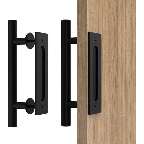 Juego de manijas para puertas correderas de 30 cm, color negro, con manija para puerta corredera, tamaño rústico grande, adecuado para portones, garajes y armarios. (1/5)