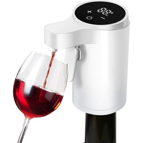 Distributeur de vin intelligent à capteur, rechargeable par USB, avec commande tactile et dosage réglable sur quatre niveaux, idéal pour les spiritueux, le bar à domicile et les réceptions (blanc). (1/5)