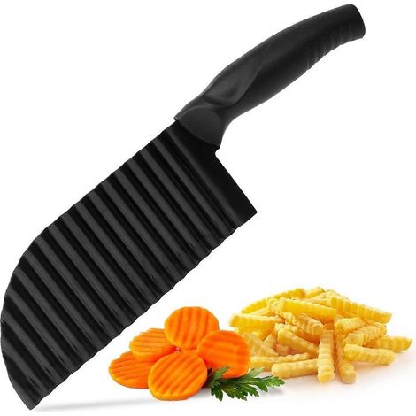 HONORNIC - Lame ondulée en alliage d'acier inoxydable de 29 cm avec poignée ergonomique en PVC - Coupe-légumes et coupe-frites (1/5)