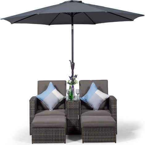 Giardino Nevada Double Reclining Rattan Sun Loungers Set - Grey (1/5)