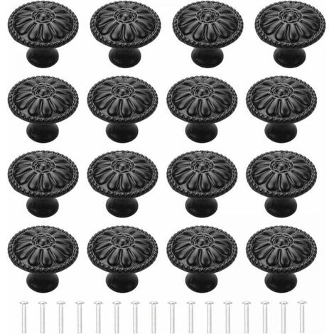 16-Piece Black Door Knob Set, Kitchen Cabinet Handles, Drawer Knobs, Vintage Round Cabinet Knobs, Furniture Knobs with Screws for Dresser and Kitchen Cupboard