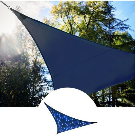 Perel Dreieckiges Sonnensegel mit 100 LEDs Sternenhimmel, atmungsaktives HDPE, wasserdurchlässig, UV-Schutz 90%, 3.6 x 3.6 x 3.6 m Solar LED Beleuchtung, Shade Sail für Garten und Terrasse