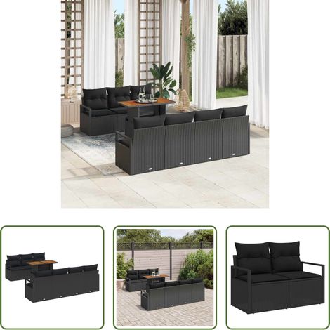 Balcon - Ensemble de canapé de jardin 8 pcs Noir Poly rotin (1/5)