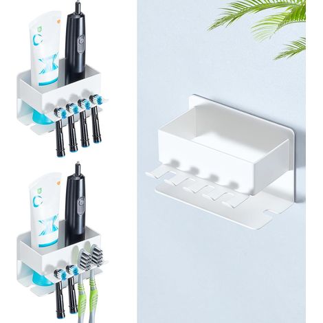Porte Brosse à Dents Mural, Support Brosse a Dent Electrique, Support Brosse a Dent Rangement, Pot Brosse à Dent Salle De Bain, Support Brossette, Support De Dentifrice (Blanc, Petit) (1/5)
