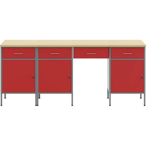 vidaXL Armario de trabajo 4 uds. Rojo Madera Ingenierizada y Acero (1/2)