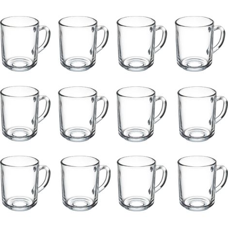 Lot de 12 mugs en verre lisse avec anse Barney 240 ml