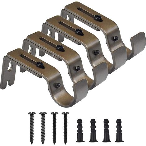Ensemble de 4 supports de tringle à rideaux muraux réglables - Marron avec 8 vis de fixation (1/5)