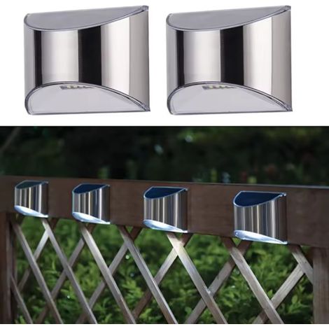Lot de 4 lampes murales solaires demi-rondes acier inoxydable 1,2V IPX4 lampe escalier extérieur lumière blanche clôture jardin (1/5)