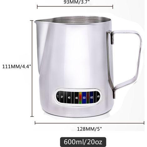 Ortviai Pichet à lait inoxydable 304 avec affichage de température pour latte art – 600 ml, bec verseur précis (1/4)