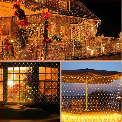 SWANEW LED Illuminazione a catena luminosa a rete 8 modalità IP44 Festa di Natale all'esterno all'interno Bianco caldo 3x2M
