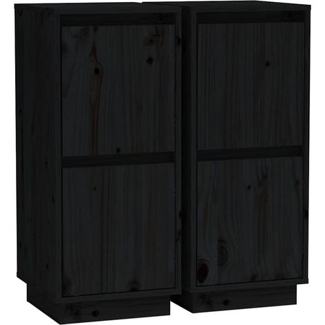 Sideboards 2 pcs Black 31.5x34x75 cm Solid Wood Pine vidaXL (1/5)