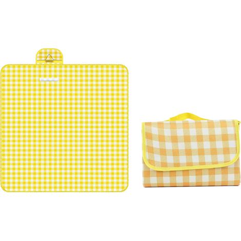 Tapis de pique-nique imperméable en non tissé épais 100x150cm motif carreaux jaunes pliable pour camping plage (1/4)