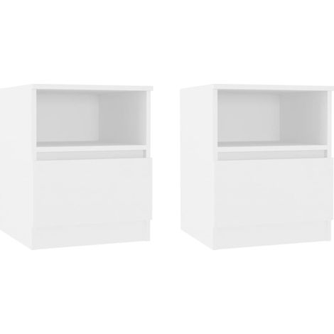 Set 2 comodini con cassetti e vano a giorno 40 x 40 x 50 cm in truciolare bianco DEC034955