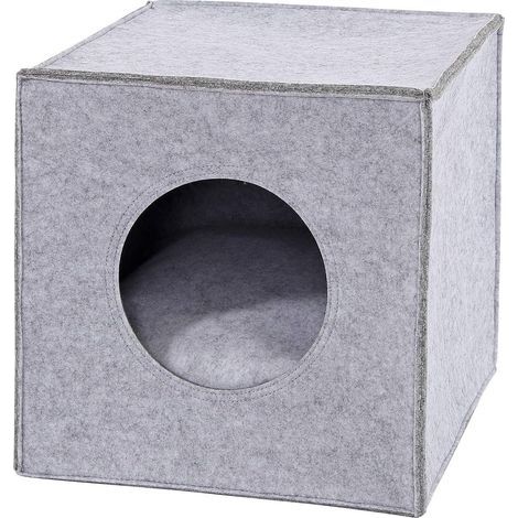 Caverne pour Chats en Feutre Robuste adaptée aux systèmes de rayonnage, 33x37x33 cm, lit pour Chats Pliable en Forme de Cube, Niche avec Coussin Confortable, Gris Clair