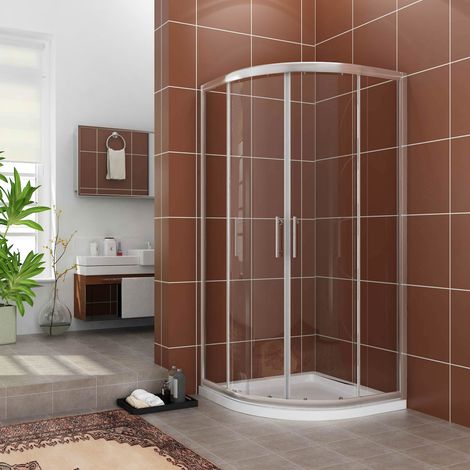 ELEGANT 900 x 900 mm Quadrant Shower Enclosure Cubicle 6mm Easy Clean Glass Door Right Entry + Stone Tray + Waste Trap (1/5)
