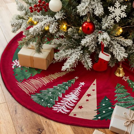 Samt Weihnachtsbaumdecke 120cm, Rot – für festliche Weihnachtsstimmung zu Hause für die ganze Familie (1/5)