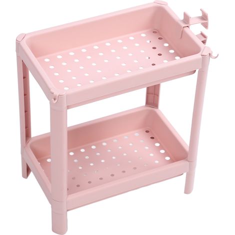 Étagère de rangement de sol pour salle de bain, multi-niveaux, stable et durable, étagère d'angle autoportante, rose, 2 niveaux
