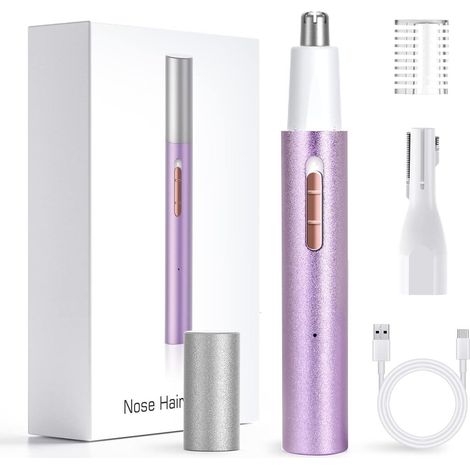 Recortadora de vello nasal, recortadora de cejas y rostro 2 en 1 (morada) (1/5)