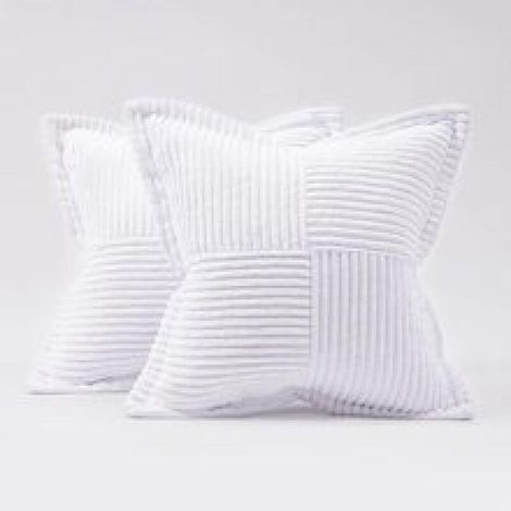 Housses de coussin décoratives pour canapé-lit, salon, 45 x 45 cm, lot de 2, taies d'oreiller blanches en velours côtelé doux à rayures style bohème (1/4)