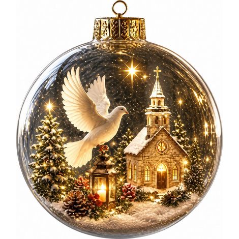 Boule à neige lumineuse en acrylique transparent, ornement de Noël 3D à suspendre au sapin, représentant le Père Noël et son traîneau de rennes. (1/5)